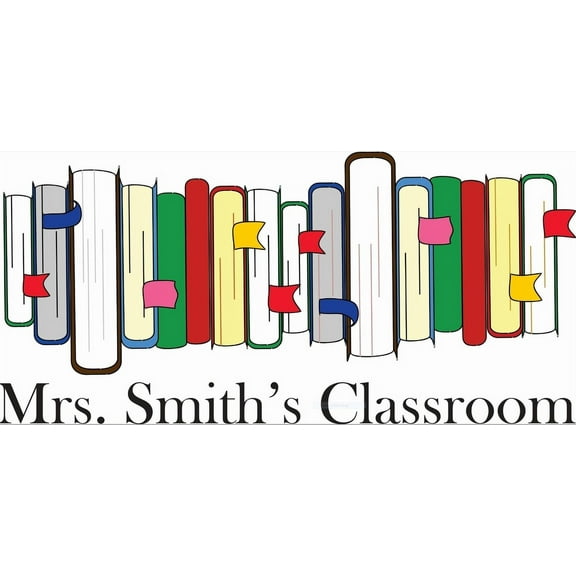 Personalized Name Vinyl Decal Sticker Custom Initial Wall Art Personalization Decor Pile of Books Preschool Classroom School Teacher 10 X 32 Inches