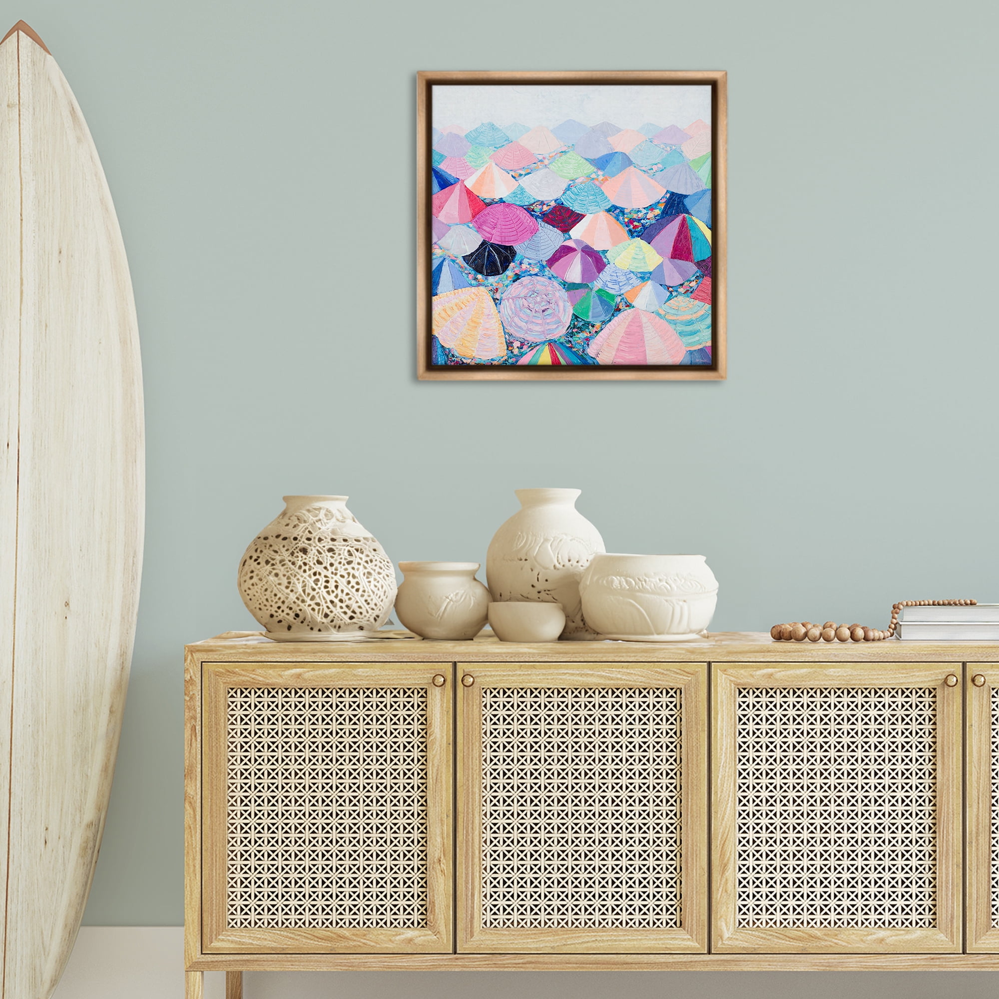 Stupell Industries Pastel Umbrella Nation Abstract Painting Brown Floater Framed Canvas Art Print Wall Art, 25 x 25