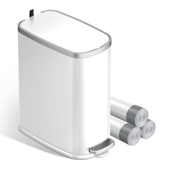 KUK Slim Bathroom Trash Can with Lid Soft Close, Step Pedal, 2.6 Gal/ 10L Stainless Steel Garbage Can with Removable Inner Bucket