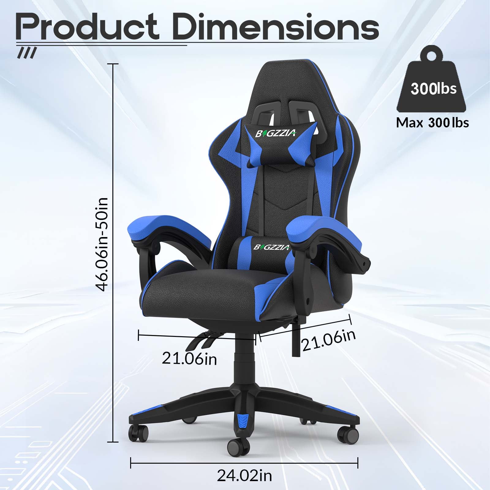 Bigzzia High-Back Gaming Chair PC Office Chair Computer Racing Chair PU Desk Task Chair Ergonomic Executive Swivel Rolling Chair with Lumbar Support for Back Pain Women, Men (Blue)