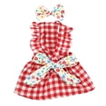 thumbnail image 6 of Bow Decor Dog Plaid Dress Set - 1 Set, Ruffled Sleeves, Summer Cat Dress with Headdress, Pet Supplies, 6 of 8