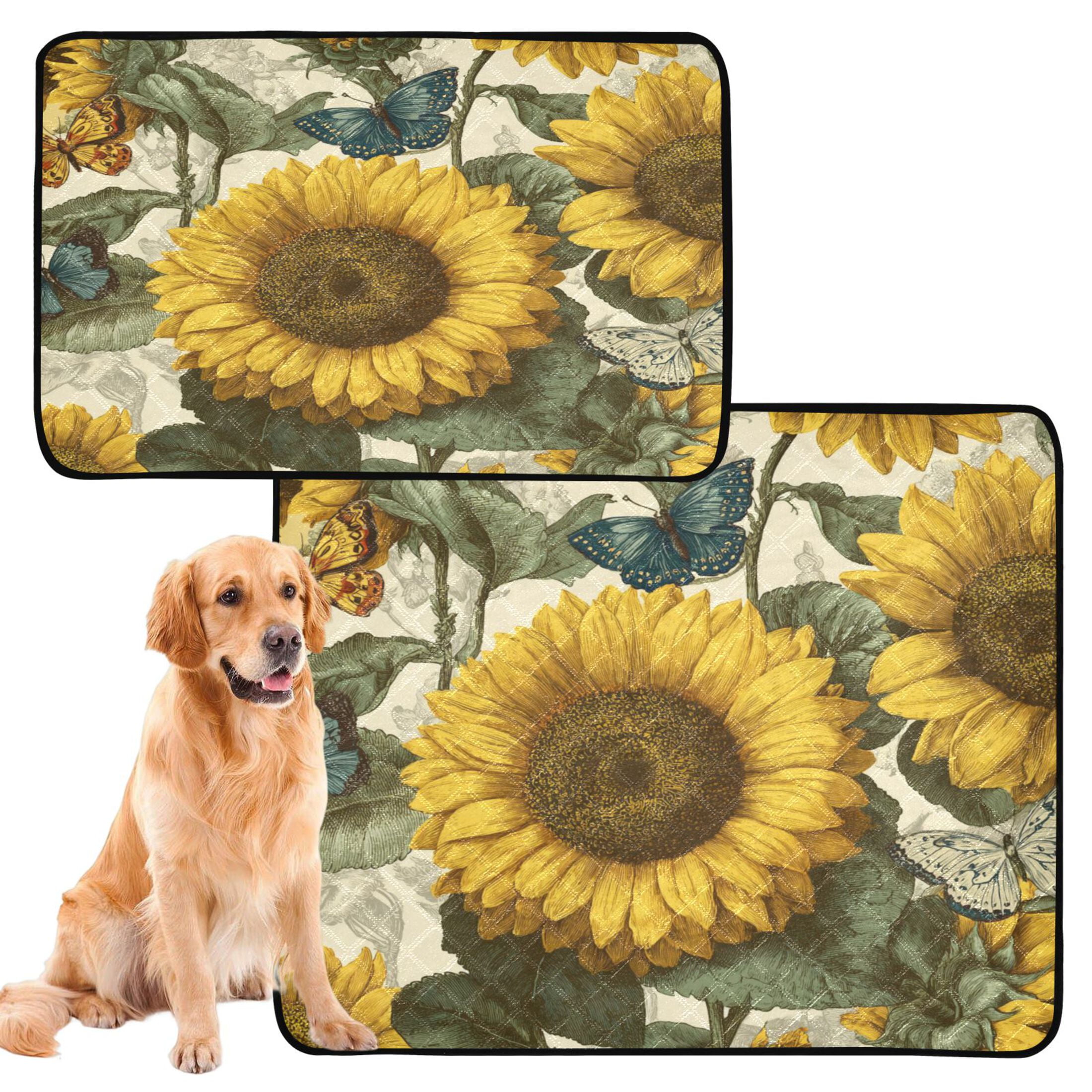 Qxltty Cyan Butterfly Sunflower Cat litter Pads Pet Set of 3 Diaper Mats Center Anti-leakage Layer Absorbent Soft and Comfortable