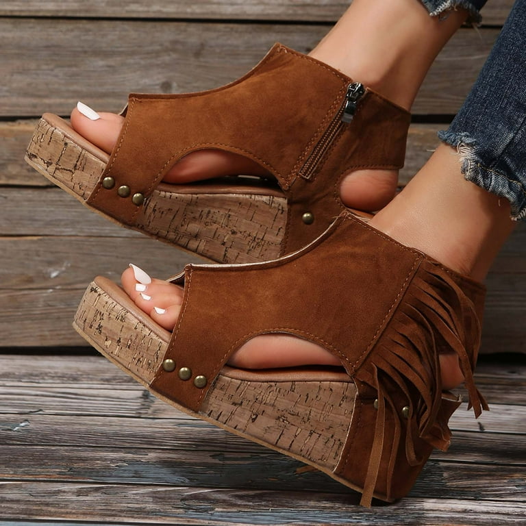 Wavsuf Wedge Sandals for Women Casual Summer Brown Sandals Shoes