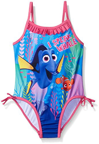 NEW Girls Disney Finding Dory & Nemo 1 pc Bathing Swim Suit size 5/6 Goggles 