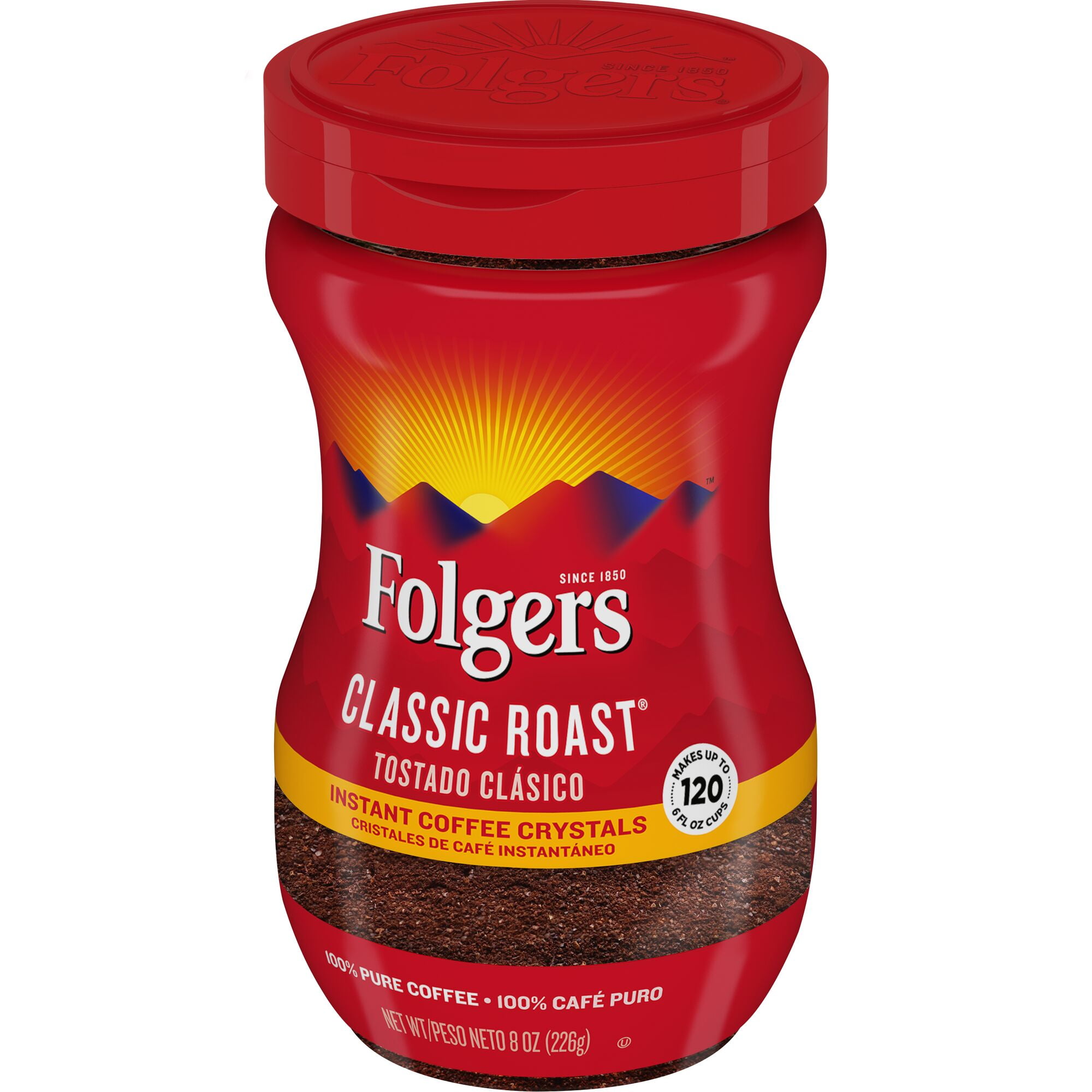 Folgers Classic Roast Instant Coffee Crystals, 48 Ounce (6x8 Jars