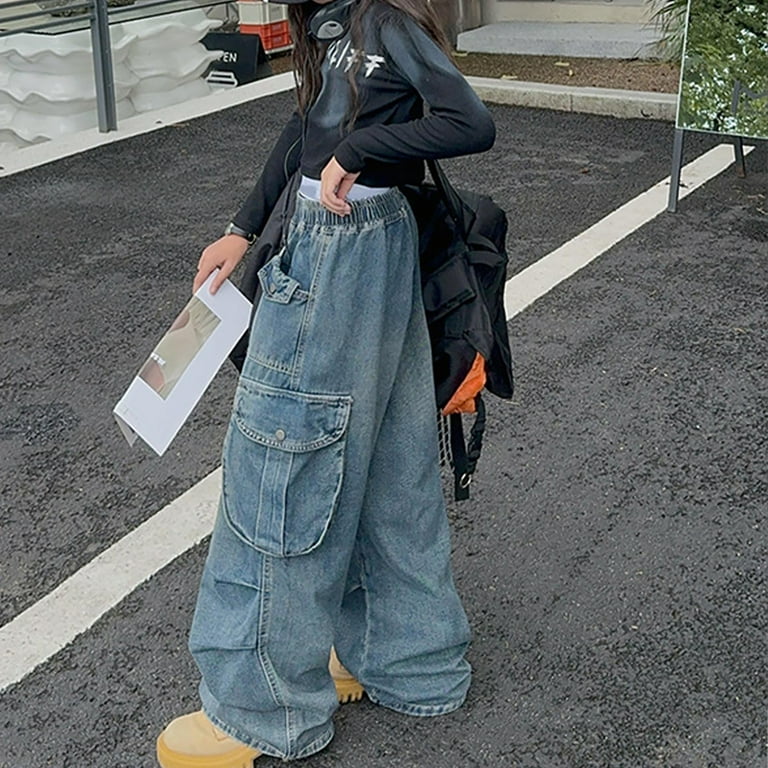 Girls 's Cargo Pants High Waist Baggy Jeans Pocket Wide Leg Casual Trendy Streetwear Grung𝐞 Em𝐨 Clothes (Black, 5-6 Years Girls 's Cargo Pants High Waist Baggy Jeans Pocket Wide Leg Casual Trendy Streetwear Grung𝐞 Em𝐨 Clothes (Black, 5-6 Years