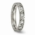 thumbnail image 4 of Grey Titanium Ring Band Wedding Cubic Zirconia CZ Polished Grooved, 4 of 6