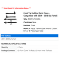 thumbnail image 2 of Front Tie Rod End Set 4 Piece - Compatible with 2014 - 2018 Kia Forte5 2015 2016 2017, 2 of 2