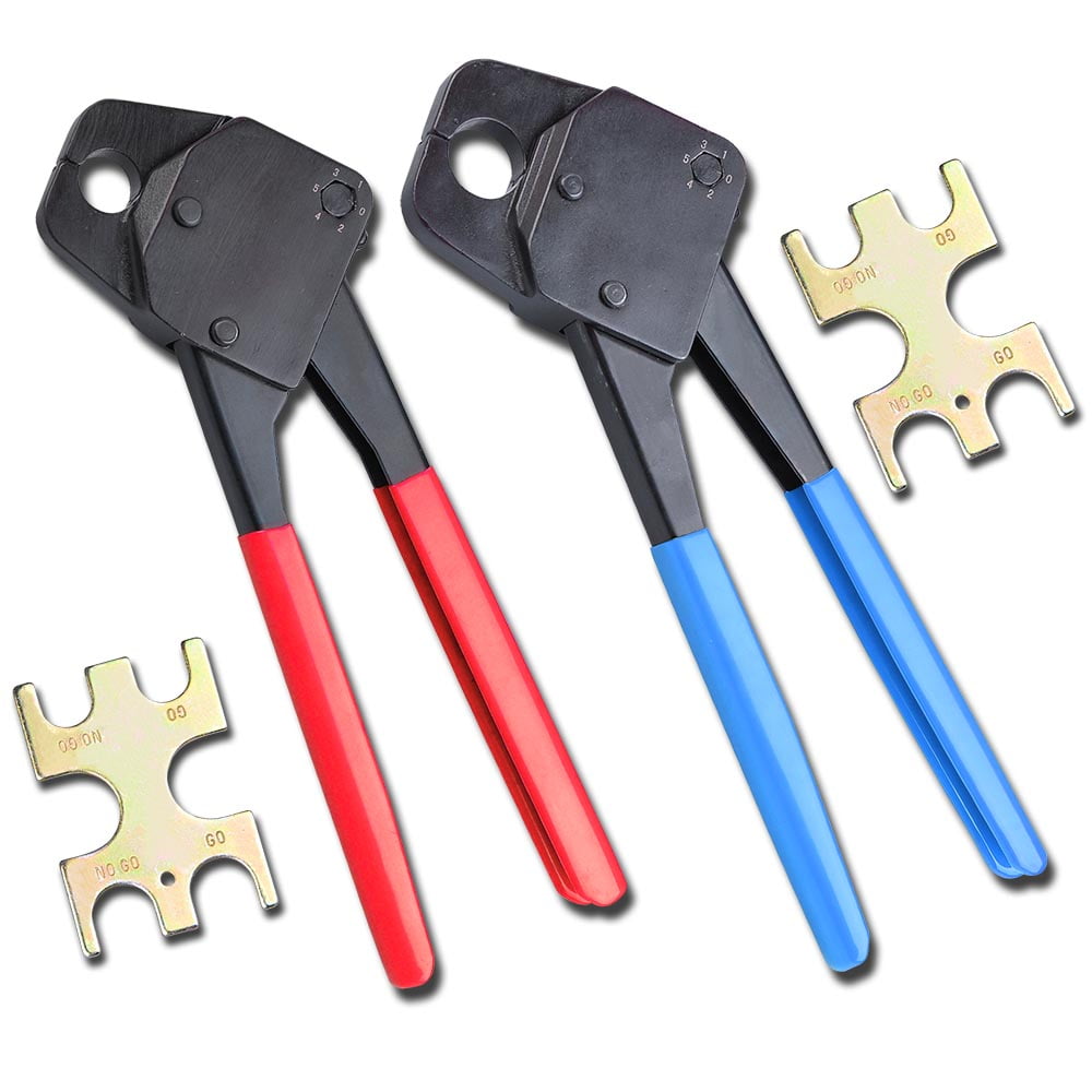 1/2" & 3/4" Pex Crimpers Plumbing Crimping Tools Set Copper Ring with Gonogo Gauge
