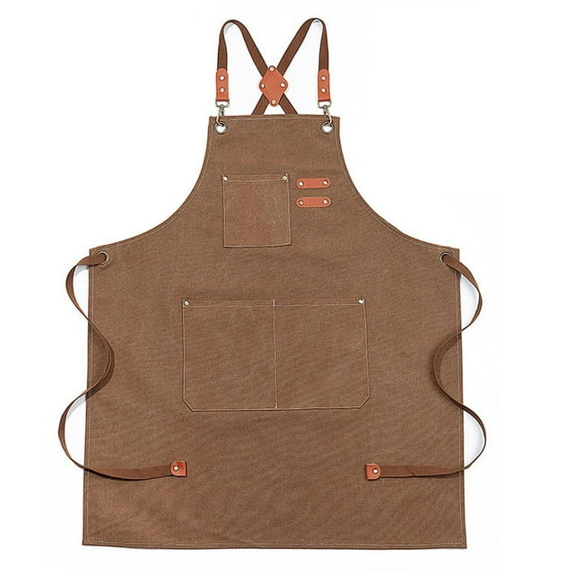 Chef Aprons For Men Women with Large Pockets,Cooking Apron Cross Back Canvas Men Woodworking Work Adjustab Shop Aprons Women