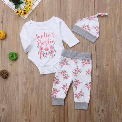 3Pcs Cute Newborn Infant Baby Girls Autumn Clothes Long Sleeve Romper Tops+Leggings Pants Outfits Set