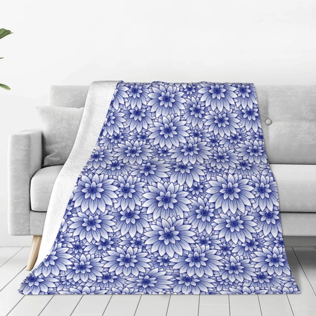 Balery Blue And White Flowers Manta de Felpa Suave y Acogedora – Cobija de Franela Aterciopelada para Cama, Lavable y Cálida para Sofá, Mascotas, Transpirable-60"x50"