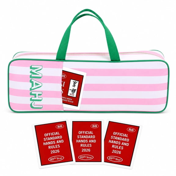 KYJiuLiu Mahjong Rack Bag with 4 American Mahjong Score Cards, Pink Stripe