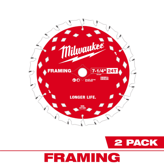 Milwaukee Tool 7 1/4 inch 24T Framing Circular Saw Blade - 2PK