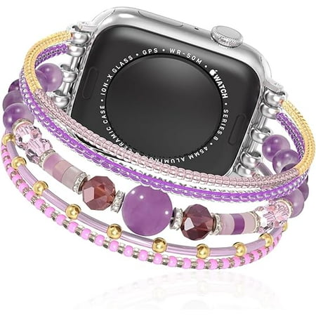 XIUDA Beaded Bracelet Compatible with Apple Watch Band 38-44mm for Women Fashion Elastic Beads Stretch Jewelry Strap Replacement for iWatch Series 10/9/8/7/SE/6/5/4/3/2/1 Se/Se 2