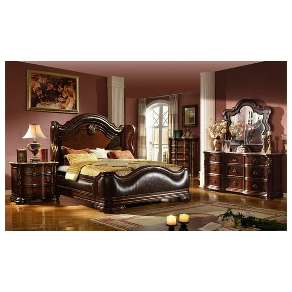Bella Traditional Style King 4 PC Bedroom Set Made with  Wood in Dark Walnut