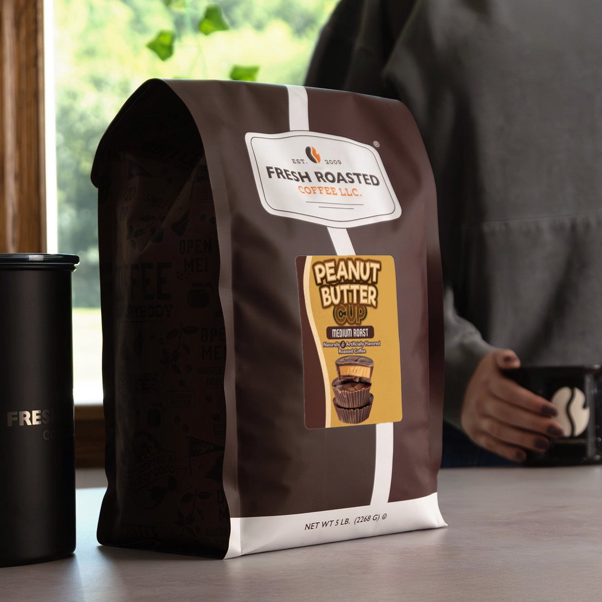 Fresh Roasted Coffee, Peanut Butter Cup Flavored Coffee Whole Bean, 80 oz 5 lbs