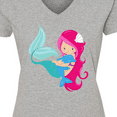 thumbnail image 4 of Inktastic Mermaid And Dolphin, Mermaid With Pink Hair Women's V-Neck T-Shirt, 4 of 5