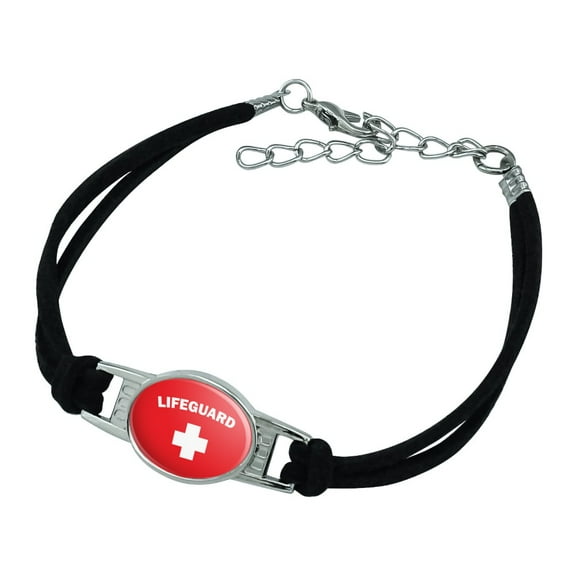 Lifeguard Red and White Novelty Suede Leather Metal Bracelet