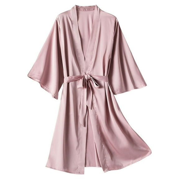 Kaemgyyd Plus Size Robes for Women Elegant V Neck Satin Bathrobe Silk Nightdress Short Belted Bridal Robe Sleepwear Loungewear