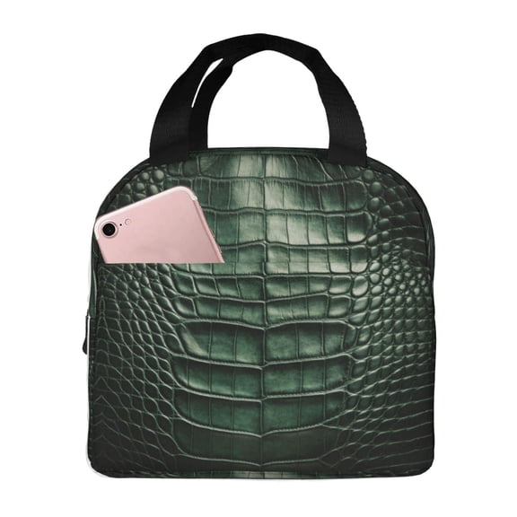 Lunch Bag Lunch Box For Women Men Alligator Skin Seamless Green Texture Reusable Insulated Lunch Tote Small Lunch Cooler