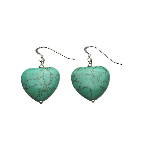 Simulated Turquoise Stone Heart Sterling Silver Earrings