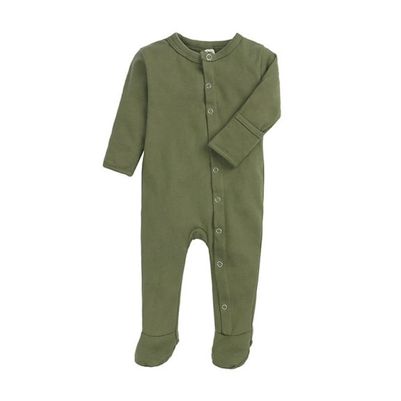 CLOISE Boy Long Sleeve Bodysuit Cotton Button Long Sleeve Solid Rompers Green 0-12 Months
