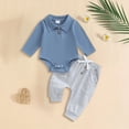 thumbnail image 2 of CAUYDY Baby Boy Long Sleeved Romper Preemie Boys Soft Bodysuit Set Toddler Fall Winter Clothes Newborn Outfit 0 3 6 9 12 18 24 Months Sizes 6-9 Months,Blue, 2 of 6