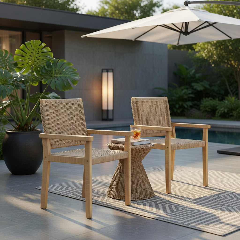 Hommoo Rubber Wood Dining Chairs Set of 2, Indoor & Outdoor Woven Paper Rope Chairs, Ideal for Patio, Balcony, Living Room & Kitchen, Natural