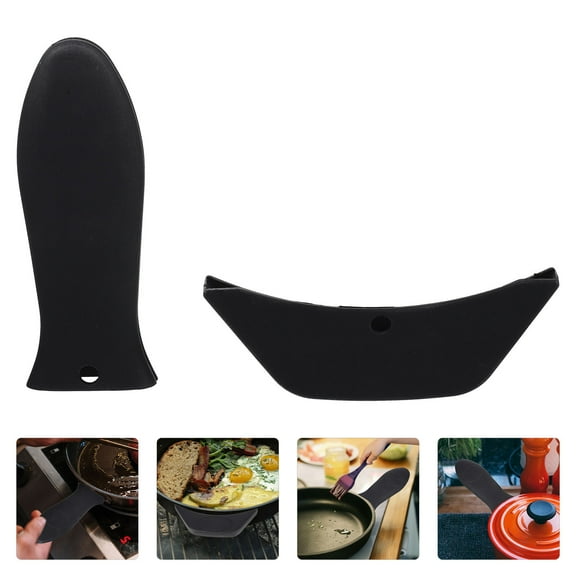 OUNONA 2-Pack Black Silicone Hot Handle Covers, Thick Pot Holder Sleeves with Non- Grip for Cookware