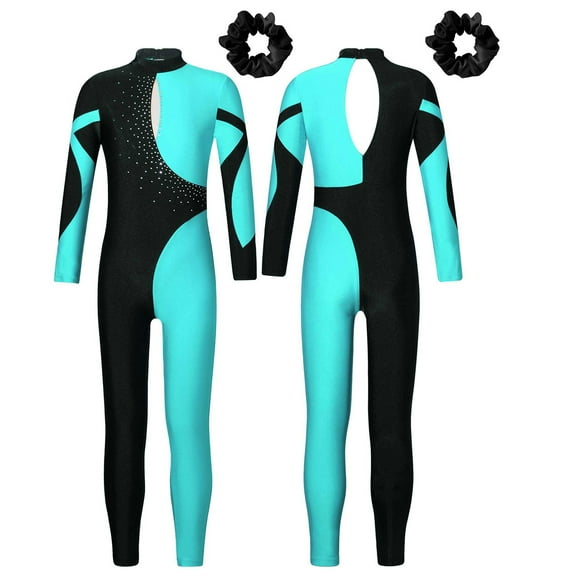 iixpin Girls Unitards Gymnastics Full Body Ballet Leotards Figure Ice Skating Jumpsuit One Piece Dance Bodysuit Blue Green&Black 6