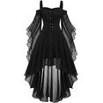 thumbnail image 4 of Women Gothic Halloween Costume Dress Medieval Renaissance Renaissance Vintage Cold Shoulder Butterfly Sleeve High-Low Mesh Gown for Halloween Party Cosplay Outfit, 4 of 5