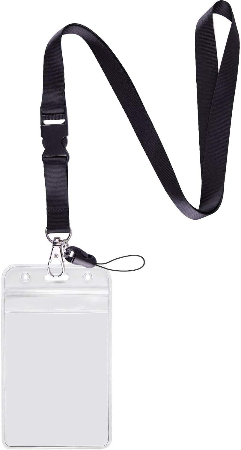 bakke Hele tiden spejl 1 Pack ID Badge Holder with Black Lanyards Neck Strap Detachable Buckle  Enhanced Breakaway Quick Release Safety Lanyard with Vertical Name Tag Card  Holders Waterproof Resealable Clear Plastic - Walmart.com