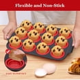 thumbnail image 3 of Silicone Muffin Pan with Carbon Steel Frame, 12 Cup Nonstick Bakeware, Easy Pop Cupcake Tins, Red, 3 of 9