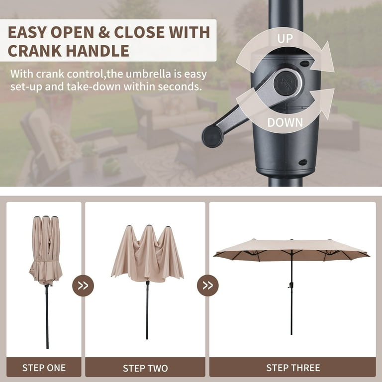 crank patio umbrella instructions Ainfox 13ft Large Patio Umbrella, Outdoor Double-Sided Rectangle Market  Heavy Duty UV Shade