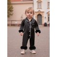 thumbnail image 5 of RUINIXCW Toddler Baby Girl Silk Stain Pajamas Newborn Infant Baby Girls Romper One Piece Spring Fall Sleepwear Lapel V Neck Fuzzy Trim Long Sleeve Button Up Jumpsuit Homewear, 5 of 9