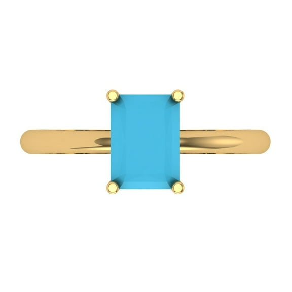 1.75 ctw Solitaire Anniversary Ring for Women | Radiant Cut Simulated Turquoise | Hyperallergenic Solid 14K Yellow Gold