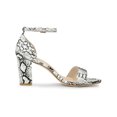 thumbnail image 3 of BLISSFUL STEP Women's Snake Printed Block Heel Ankle Strap Sandals White Snake 7.5, 3 of 7