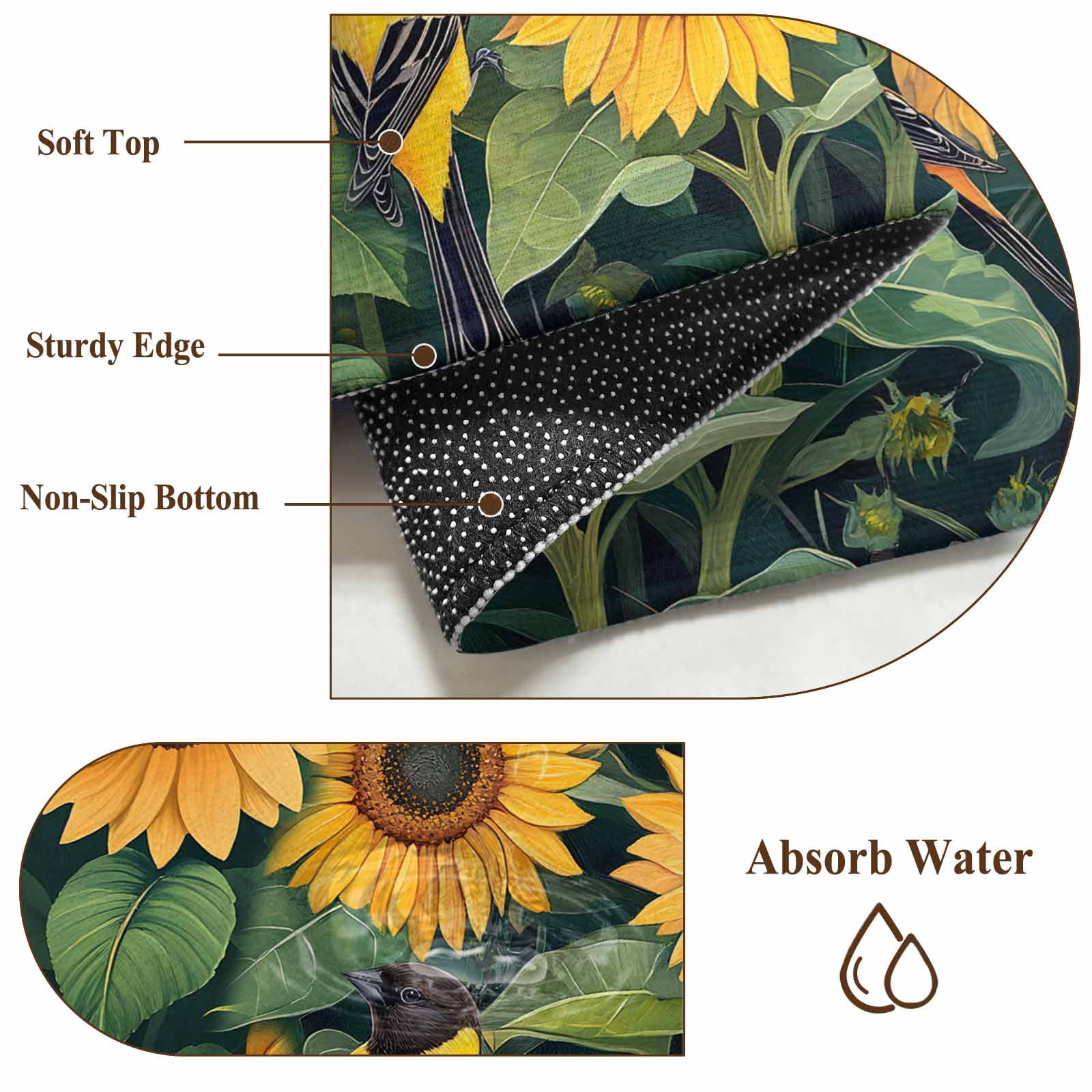 5'x8' Area Rugs, Yellow Sunflower Birds Indoor Outdoor Area Rug for Living Room Bedroom, Spring Leaves Retro Country Washable Bathroom Rugs Kitchen Floor Carpet Mats Home Decor Aesthetic