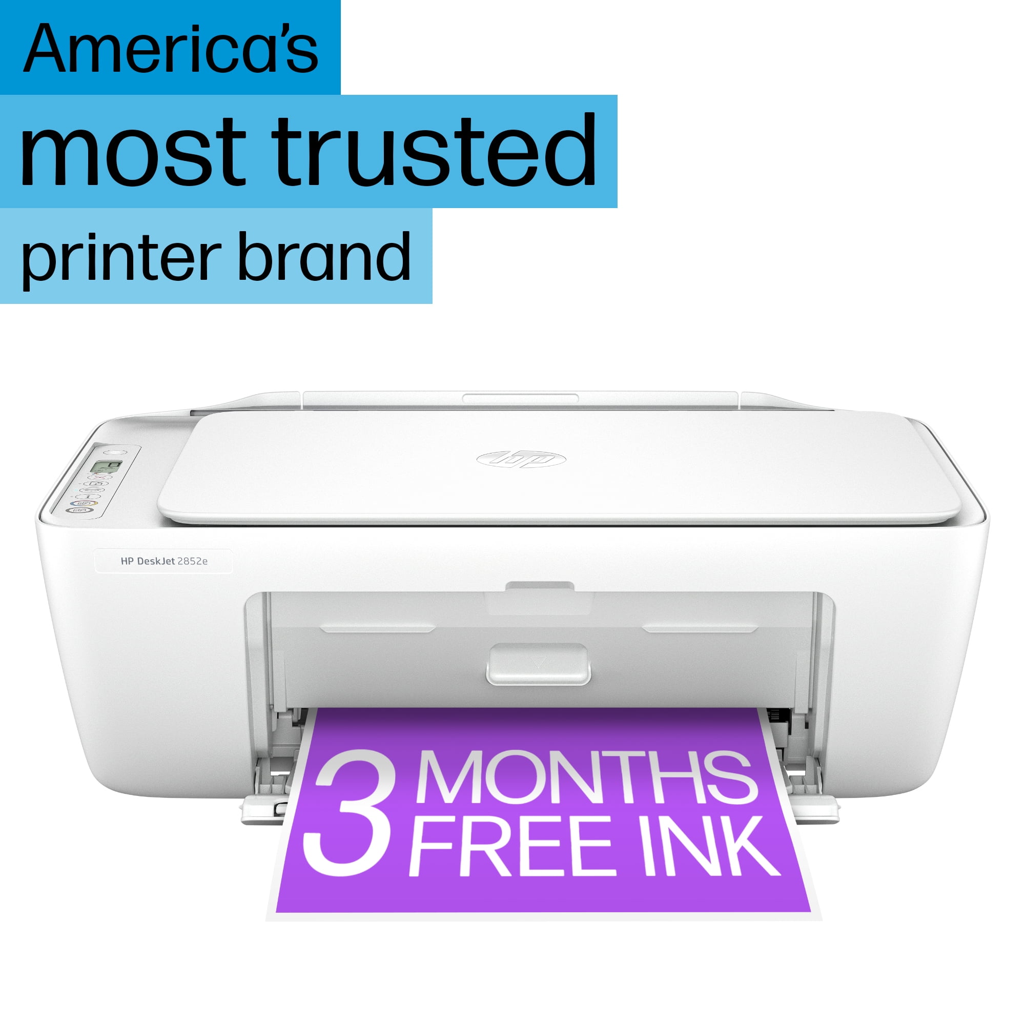 HP DeskJet 2852e Wireless All-in-One Color Inkjet Printer (White), Scanner, Copier, 3 months Free Instant Ink