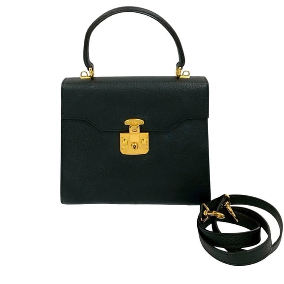 Pre-Owned GUCCI Old Gucci Ladylock Leather 2-Way Handbag/Shoulder Bag, Black, 94714 (Good)