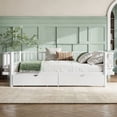 thumbnail image 3 of Queen Size Platform Bed with Storage Drawers, Metal Daybed Frame with Upgraded Safety Round-Pipe Design, Low Profile Design, White, 3 of 9