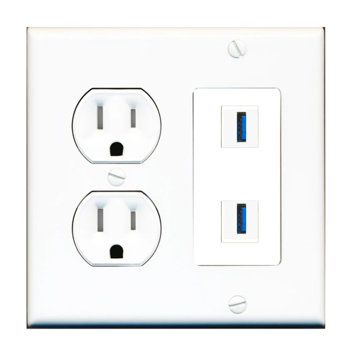 Custom Tamper Resistant Round Outlet Wall Plate White with 2 Keystone
