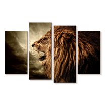 Elephant Stock Fierce Lion Growl Wall Art - Horizontal Multi Panel Canvas - Living Room Wall Decor - Animal Multi Panel - Beige And Brown Decor - 84" x 54"