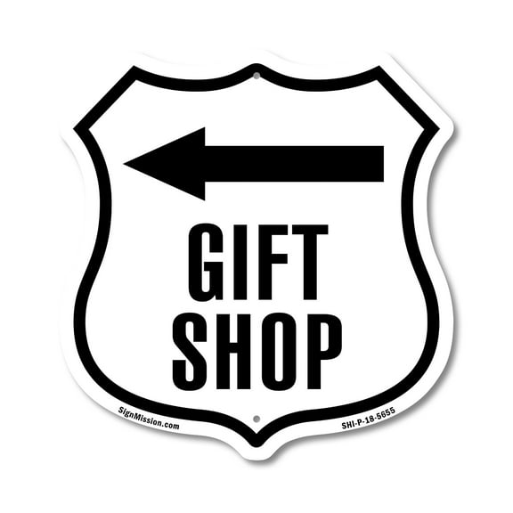 Gift Shop Left 12 inch X 12 inch Shield-Shaped Rust-Free Aluminum Metal Sign Weather Resistant Made in the USA