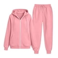 thumbnail image 6 of Xinoom Women 2 Piece Tracksuit, Full Zip Hooded Jacket with Pockets & Elastic Cuff Jogger Pants, Soft Casual Matching Outfit Gift for Ladies Daily Walking Family Gathering Pink,M, 6 of 7
