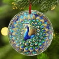 thumbnail image 3 of Blue Peacock Bird Pretty Feathers Crystal Glass Christmas Ornament, 3” Flat Round Beveled-Edge Disc (0.23” Thick) with Printed Stained Glass-Style Image, Holiday Tree Gift), 3 of 3