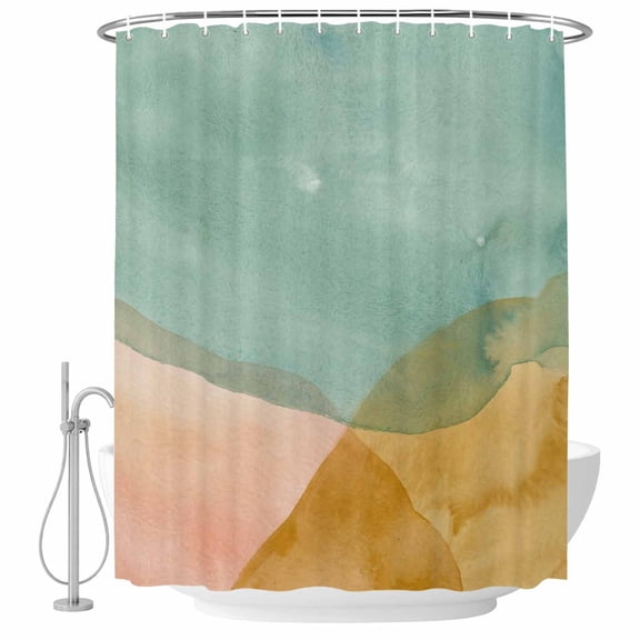 Small Stall Shower Curtain 36x78 Inch Narrow Half Size Summer Beach Bath Curtains Bathroom Decor, Ocean Teal Pink Yellow Graident Waterproof Fabric Shower Curtain Set with Hooks 36 Inch