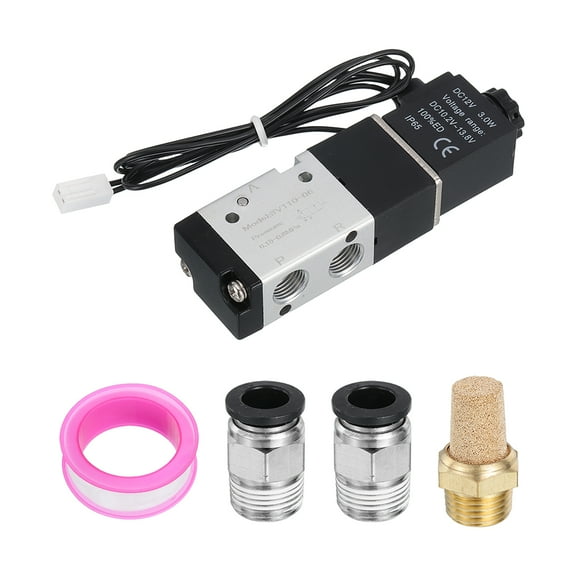 1/8 Inch Pneumatic Valve 12V, 3 Way 2 Position Electric Air Solenoid Valve Manual Control Outlet Wire