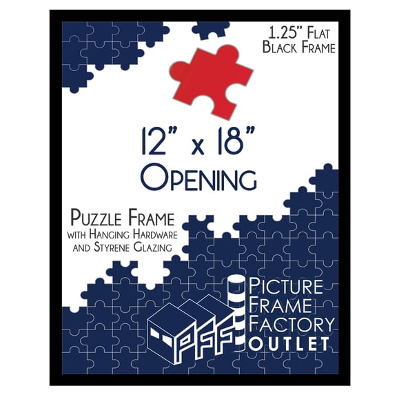 (1) 12x18 - Picture Frame for Puzzles, Photos, Artwork - 1.25" Black MDF Frame with plexi-glass and hanging hardware